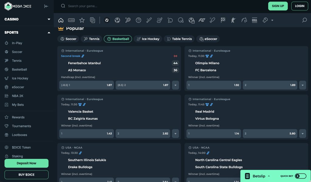 MegaDice Sportsbook Basketball